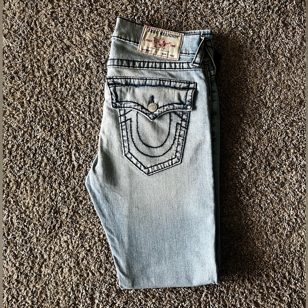True Religion Light Relaxed Jeans with Black Signature Stitching